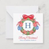 水彩クリスマスサッカーリース囲い ノートカード (正面)