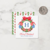 水彩クリスマスサッカーリース囲い ノートカード (正面/裏面インサイチュ)