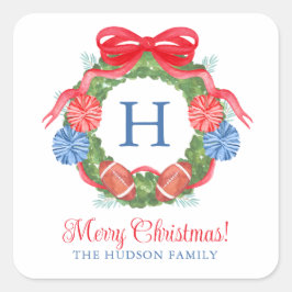 水彩クリスマスサッカーリース スクエアシール