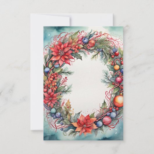 水彩クリスマスサンキューカードリース サンキューカード (正面)