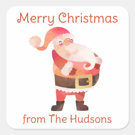 水彩クリスマスサンタギフトシール スクエアシール (正面)