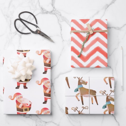 水彩クリスマスサンタトナディアギフトラップ ラッピングペーパーシート (正面)