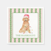 水彩クリスマスサンタドッグパーソナライズされた スタンダードカクテルナプキン (正面)