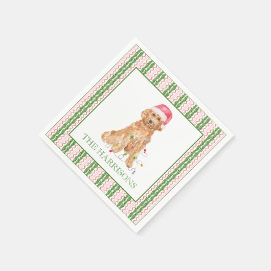 水彩クリスマスサンタドッグパーソナライズされた スタンダードカクテルナプキン (角)