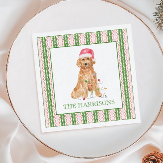水彩クリスマスサンタドッグパーソナライズされた スタンダードカクテルナプキン