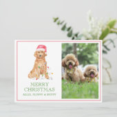水彩クリスマスサンタドッグ写真 シーズンカード (スタンド正面)