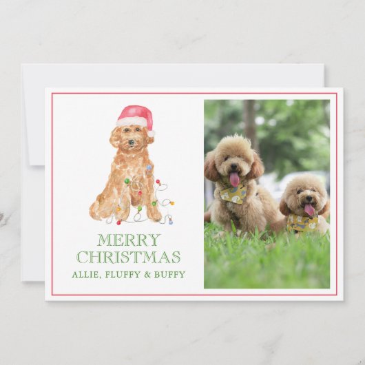 水彩クリスマスサンタドッグ写真 シーズンカード (正面)