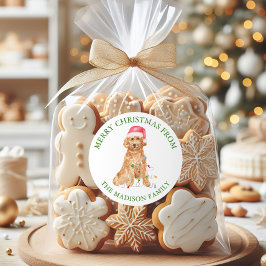 水彩クリスマスサンタドッグ ラウンドシール