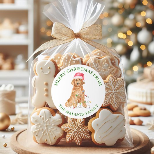 水彩クリスマスサンタドッグ ラウンドシール