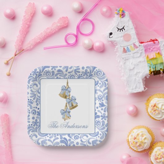 水彩クリスマスシノワジェリーボウベル ペーパープレート (パーティー)