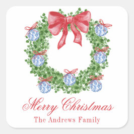 水彩クリスマスシノワズリーオーナメントリース スクエアシール
