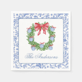 水彩クリスマスシノワズリーオーナメントリース スタンダードカクテルナプキン