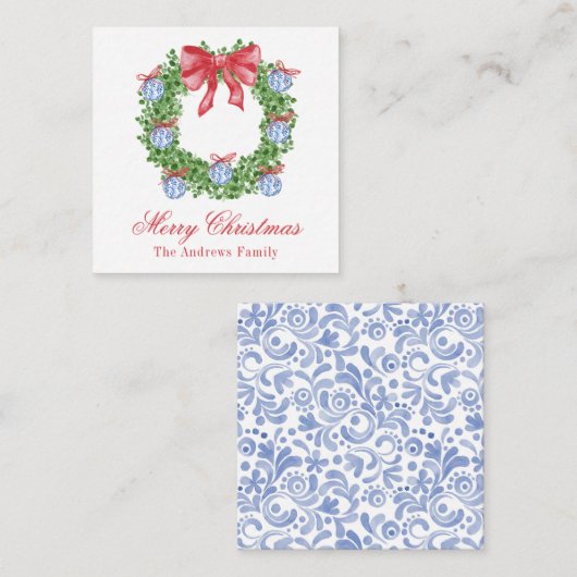 水彩クリスマスシノワズリーオーナメントリース ノートカード (正面/裏面)