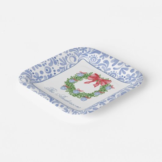 水彩クリスマスシノワズリーオーナメントリース ペーパープレート (傾斜あり)
