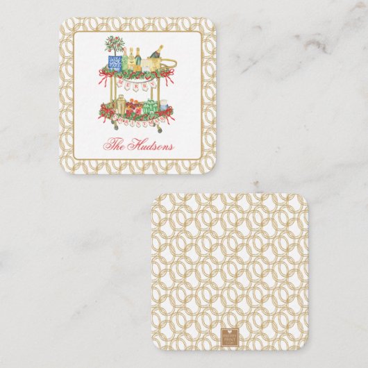 水彩クリスマスシャンパンバーカートエンクロージャ ノートカード (正面/裏面)