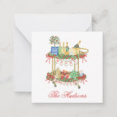 水彩クリスマスシャンパンバーカートエンクロージャ ノートカード (正面)