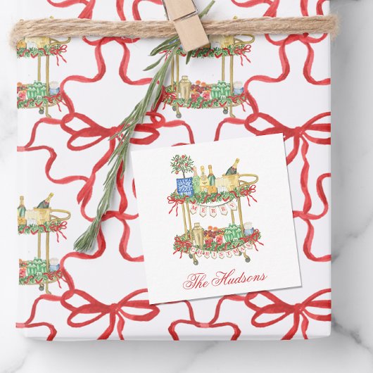 水彩クリスマスシャンパンバーカートエンクロージャ ノートカード