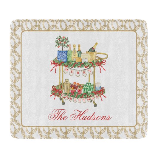 水彩クリスマスシャンパンバーカート カッティングボード (正面)
