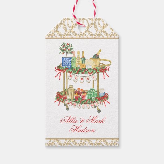 水彩クリスマスシャンパンバーカート ギフトタグ (正面)