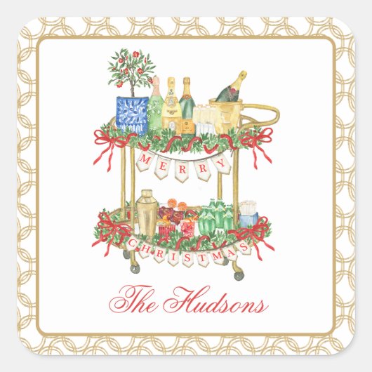 水彩クリスマスシャンパンバーカート スクエアシール (正面)