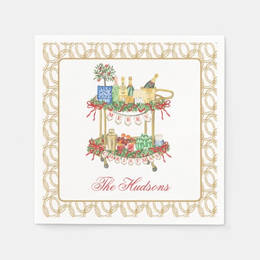 水彩クリスマスシャンパンバーカート スタンダードカクテルナプキン (正面)
