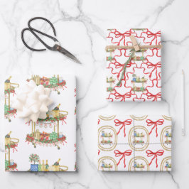水彩クリスマスシャンパンバーカート ラッピングペーパーシート