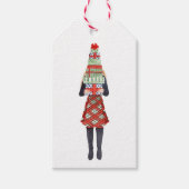 水彩クリスマスショッピングファッション女の子 ギフトタグ (正面)