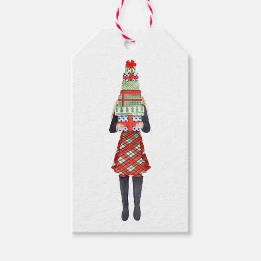 水彩クリスマスショッピングファッション女の子 ギフトタグ (正面)