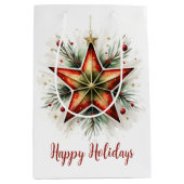 水彩クリスマススター ミディアムペーパーバッグ (正面)