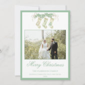 水彩クリスマスストッキンググリーンヴィンテージ写真 シーズンカード (正面)