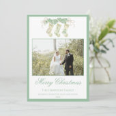 水彩クリスマスストッキンググリーンヴィンテージ写真 シーズンカード (スタンド正面)
