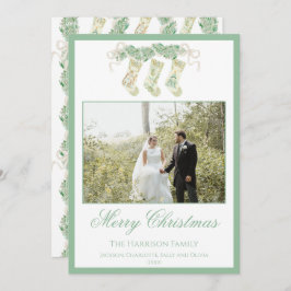 水彩クリスマスストッキンググリーンヴィンテージ写真 シーズンカード