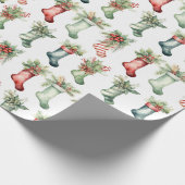水彩クリスマスストッキング ラッピングペーパー (角)