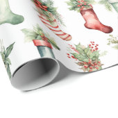 水彩クリスマスストッキング ラッピングペーパー (ロールコーナー)