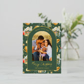 水彩クリスマスタウンフォトグリーン 箔シーズンポストカード (立ち正面)