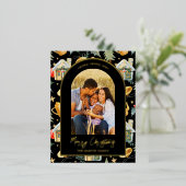 水彩クリスマスタウンフォトブラック 箔シーズンポストカード (立ち正面)