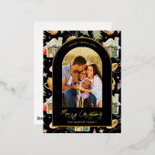 水彩クリスマスタウンフォトブラック 箔シーズンポストカード (正面/裏面)