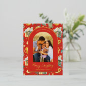 水彩クリスマスタウンフォトレッド 箔シーズンポストカード (立ち正面)