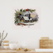 水彩クリスマスチャーチのシーン ポスター (キッチン)