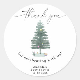 水彩クリスマスツリーありがとうございます ラウンドシール