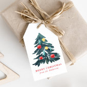 水彩クリスマスツリーとオーナメント休日 ギフトタグ