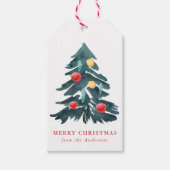 水彩クリスマスツリーとオーナメント休日 ギフトタグ (正面)