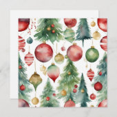 水彩クリスマスツリーとオーナメント抽象芸術 シーズンカード (正面/裏面)