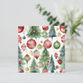 水彩クリスマスツリーとオーナメント抽象芸術 シーズンカード (スタンド正面)