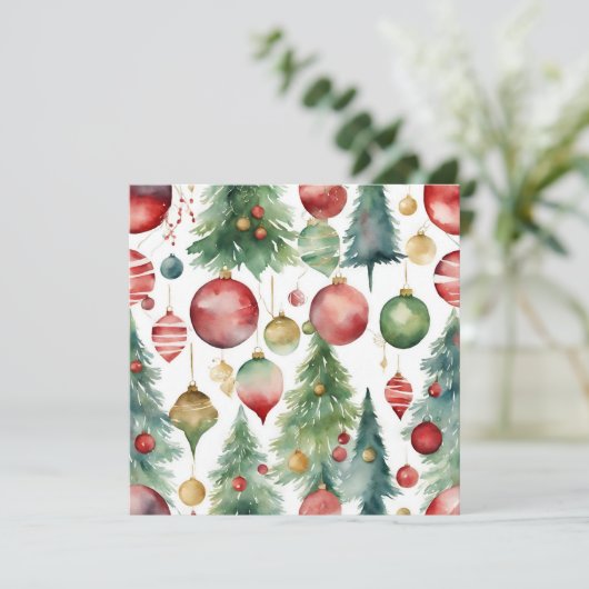 水彩クリスマスツリーとオーナメント抽象芸術 シーズンカード (スタンド正面)
