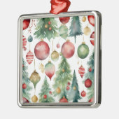 水彩クリスマスツリーとオーナメント抽象芸術 メタルオーナメント (左)
