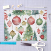 水彩クリスマスツリーとオーナメント抽象芸術 薄葉紙 (クラフト)