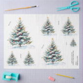 水彩クリスマスツリーとスター輝く付き 薄葉紙 (クラフト)