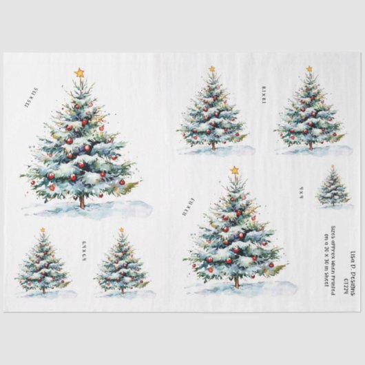 水彩クリスマスツリーとスター輝く付き 薄葉紙 (正面)