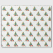 水彩クリスマスツリーとプレゼント ラッピングペーパー (フラット)